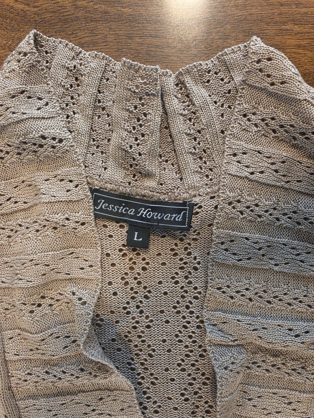 Jessica Howard Beige Openwork Knit Cropped Cardigan Sweater - Picture 2 of 4